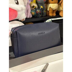 Furla Navy Blue Travel Toiletry Bag With Zip Closure & Logo Detail